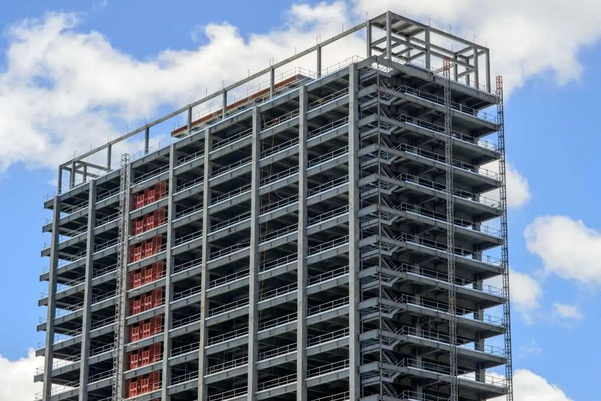 Structural steel frame of a high-rise under construction in Sri Lanka, supplied with Seegaan steel